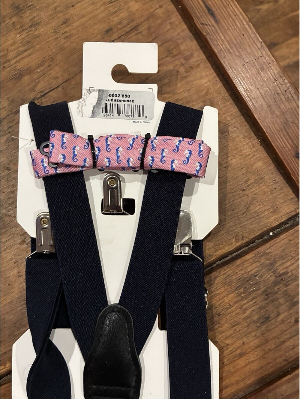 Crown & Ivy Kids Boys Bow Tie and Suspender Set Navy Blue Pink Seahorse NWT